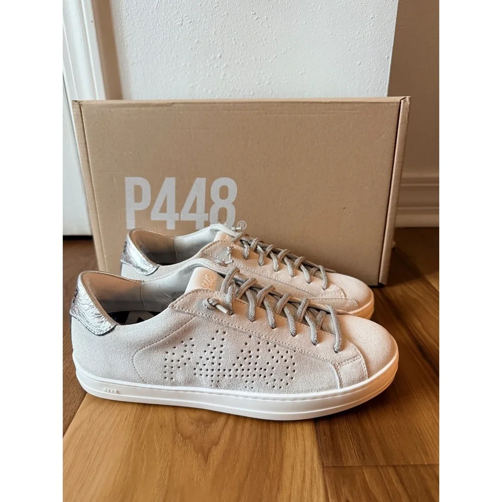 P448 John Off-White Silver Suede Low Top Sneakers Made in Italy 39‎ / 9